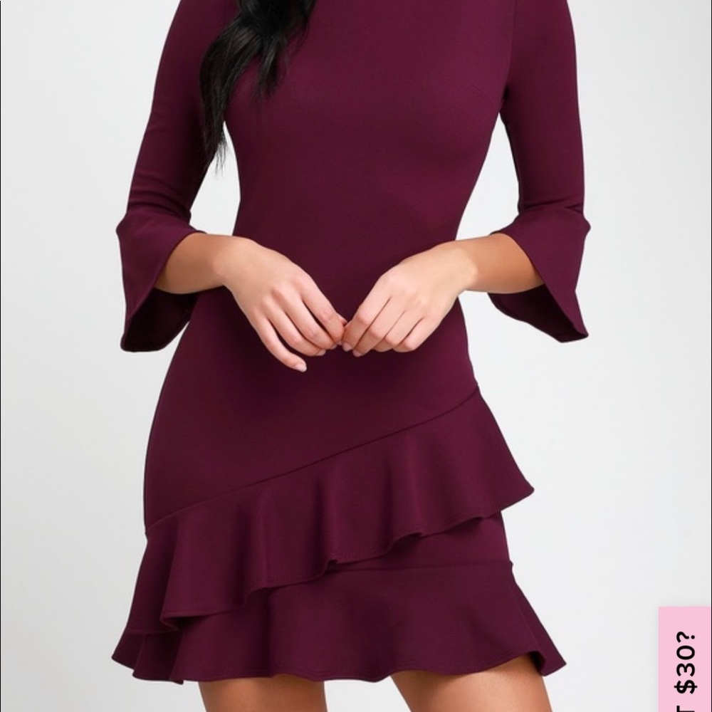 Lulus Sensational Statement Plum Ruffled Dress